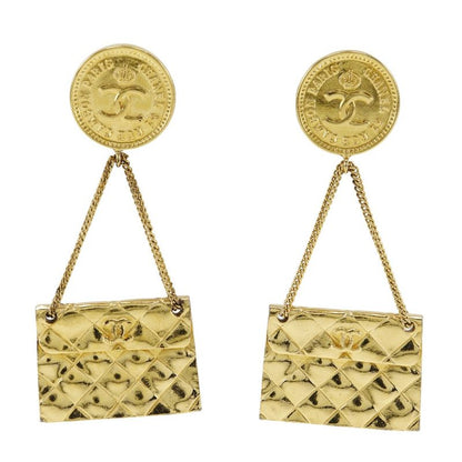 Chanel Coco Mark Matelasse Motif Gold Plated 26 Ladies 39.0g Earrings
