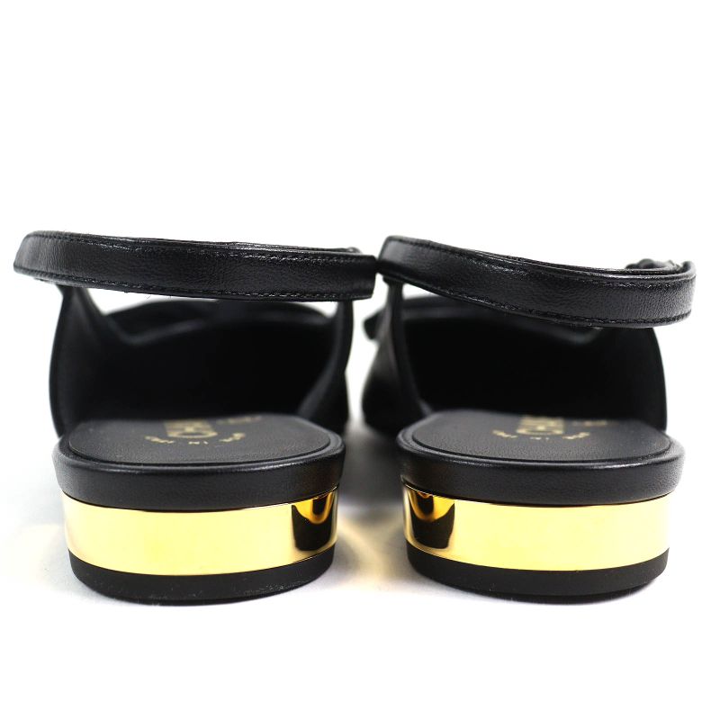 CHANEL G45689 Coco Mark Ribbon Sling Back Lamb Leather Pumps Shoes Black 35.5