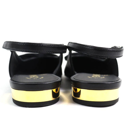 CHANEL G45689 Coco Mark Ribbon Sling Back Lamb Leather Pumps Shoes Black 35.5