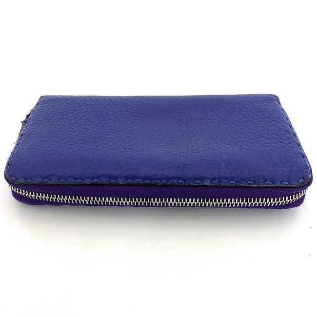 Fendi Round Zipper Long Wallet Blue Selleria Wallet Leather Preowned