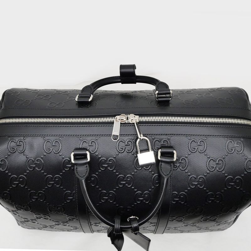 Gucci GG Embossed Boston Bag Black 725282 520981 Leather 2way Shoulder