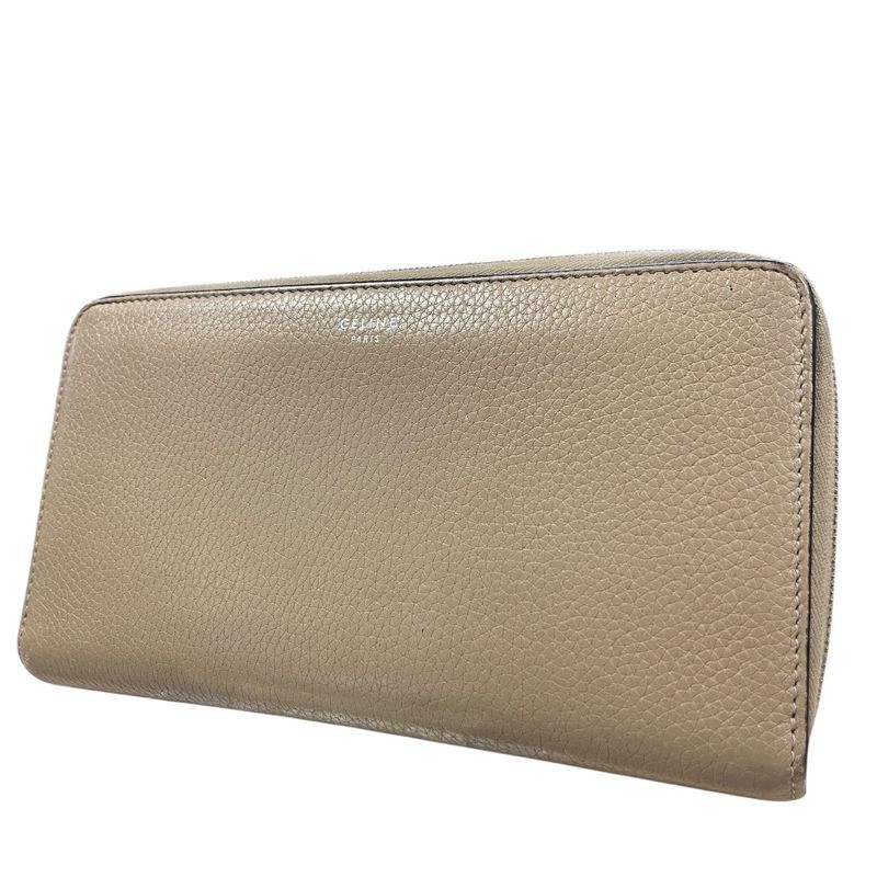 2853 Celine Large Zipped Wallet Long Zipper Beige Preowned W-Tn-3106