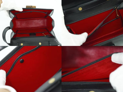 Authentic Gucci Bamboo 2WAY Shoulder Bag Handbag Pochette Leather Black Bamboo