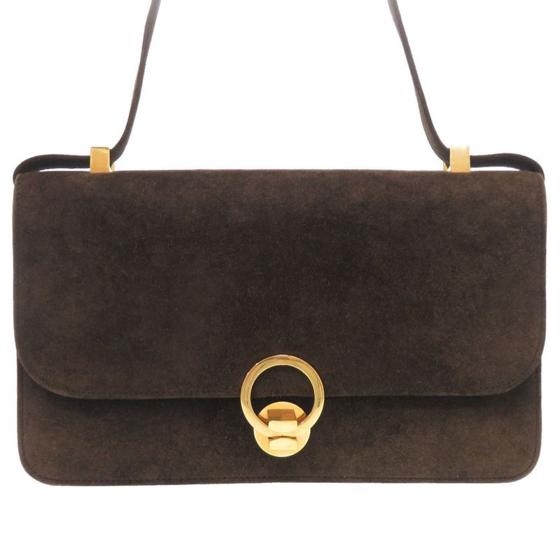 Hermes Ring De Dobris Brown Gold Hardware 00D Engraved Vintage Shoulder Bag