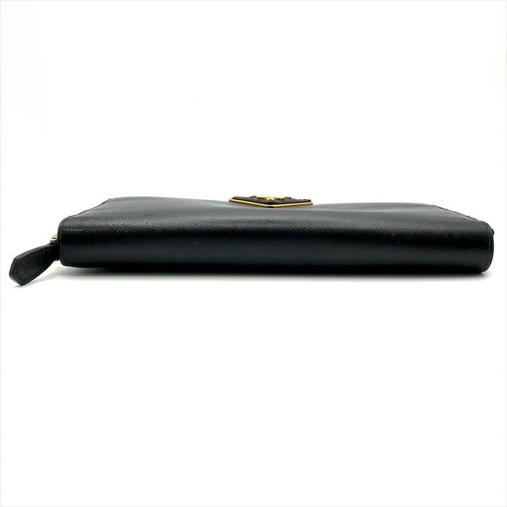 Prada Big Logo Saffiano Zip Around Wallet Black