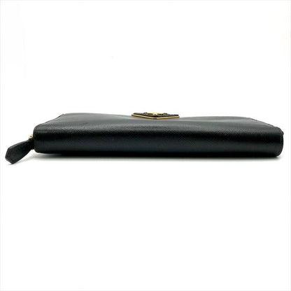 Prada Big Logo Saffiano Zip Around Wallet Black