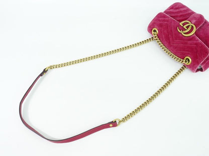 Authentic Gucci GG Marmont Chain Shoulder Bag Pochette Velour Pink 446744 Bag