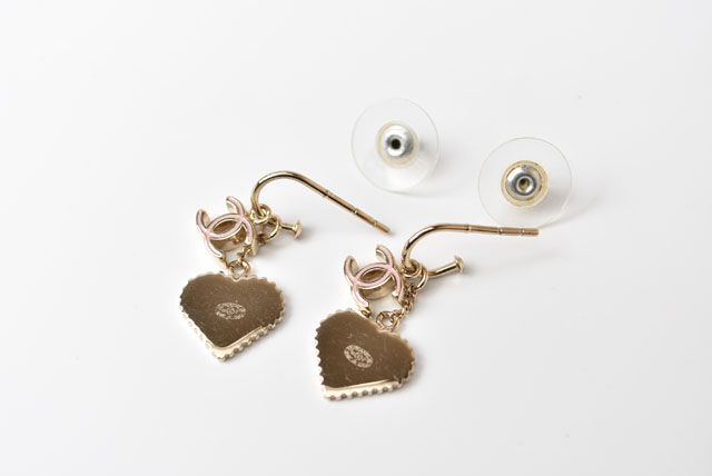 Chanel Earrings CC Mark Heart Motif Pink Gold