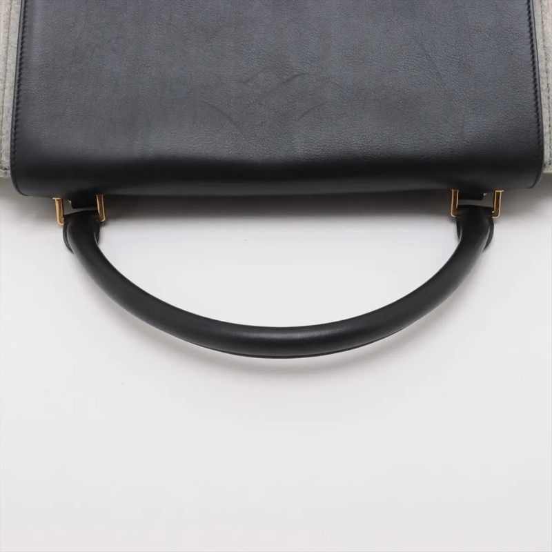 Celine Trapeze Medium Leather Handbag Tote Gold Hardware Black Gray Felt