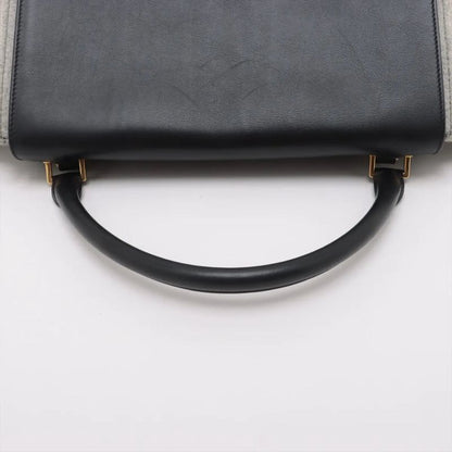 Celine Trapeze Medium Leather Handbag Tote Gold Hardware Black Gray Felt