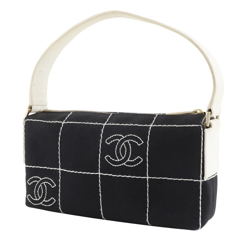 Chanel Chocobar Canvas Black Ladies Shoulder Bag