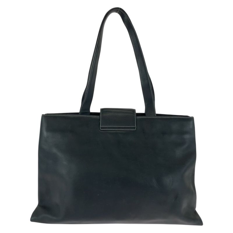 Bvlgari Logo Plate Black Silver Hardware Leather Tote Bag Shoulder Bag Women