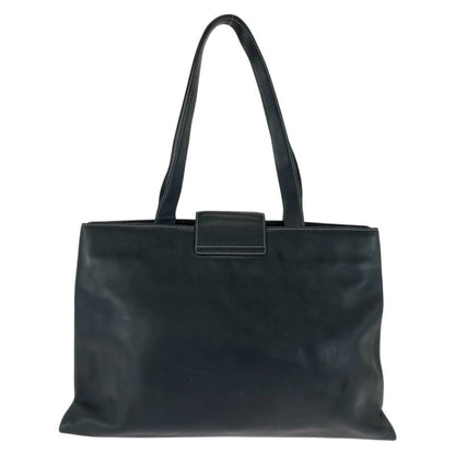 Bvlgari Logo Plate Black Silver Hardware Leather Tote Bag Shoulder Bag Women