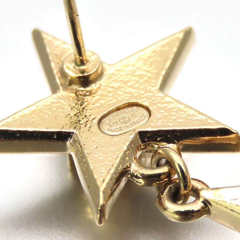 Chanel Earrings Triple Star Coco Mark Metal Gold Plated Accessories 3strand