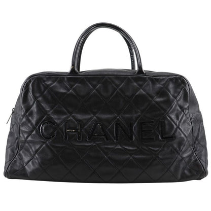 Chanel Matelasse Logo Caviar Skin And Enamel Black Women's Boston Bag