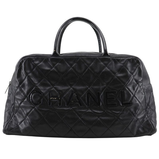 Chanel Matelasse Logo Caviar Skin And Enamel Black Women's Boston Bag