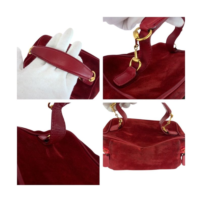 Gucci Horsebit Red Gold Hardware Suede 032 1705 0141 Handbag Vanity Bag Ladies