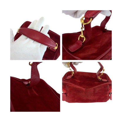 Gucci Horsebit Red Gold Hardware Suede 032 1705 0141 Handbag Vanity Bag Ladies