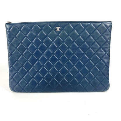 Chanel Clutch Bag CC Coco Mark Quilted Leather Navy