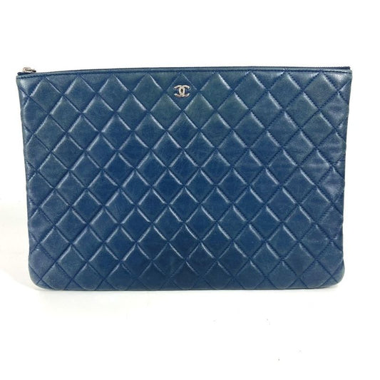 Chanel Clutch Bag CC Coco Mark Quilted Leather Navy