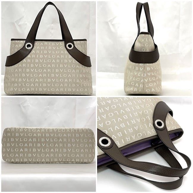 Bulgari Tote Bag Lolita Beige Brown Logomania Excellent Condition
