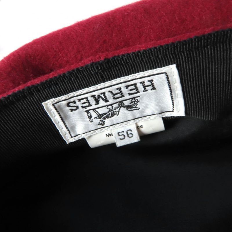 Hermes 100% Cashmere None Ground Cassock Hat Red 56 Made In France Women