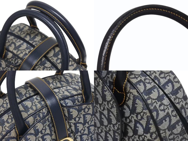 Dior Double Saddle Bag Trotter Canvas Leather Navy Gold — view 5
