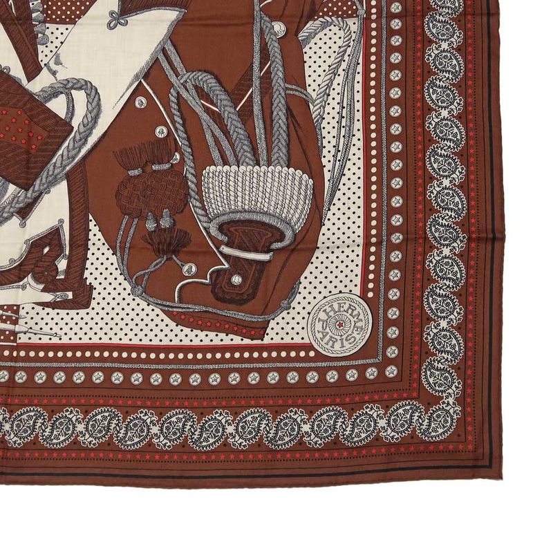 Hermes Carre 140 Scarf Zouavers ET Dragons Bandana Brown Large Shawl