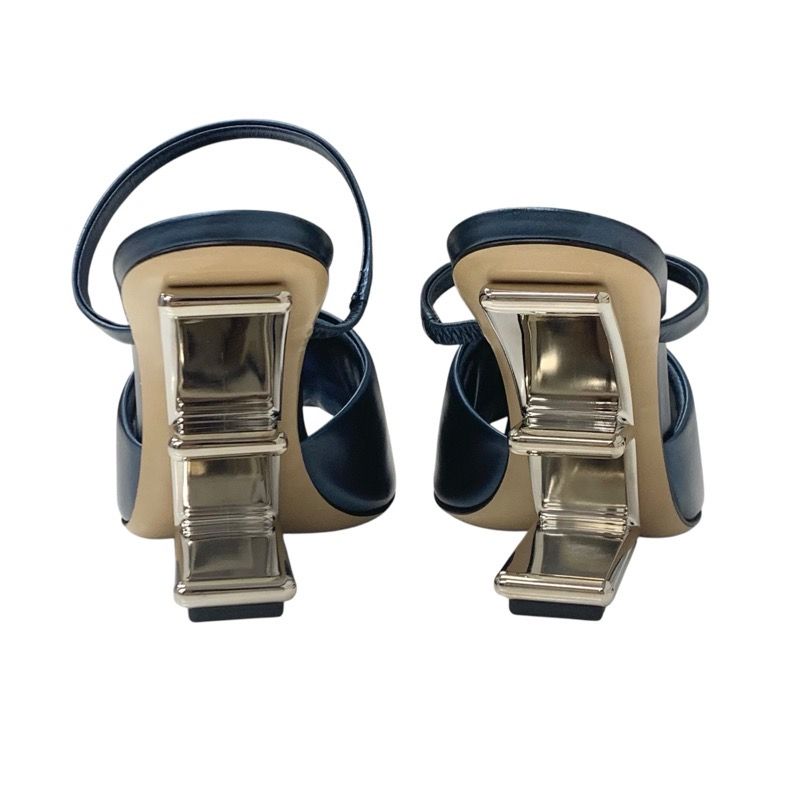 Fendi First Sandals Shoes Metallic Cles The Blue Silver Unused Metal Heel Strap