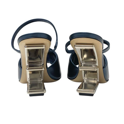 Fendi First Sandals Shoes Metallic Cles The Blue Silver Unused Metal Heel Strap