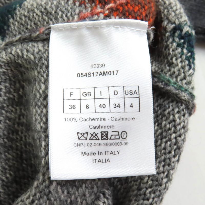 Christian DIOR 100% Cashmere Bee Embroidery Argyle Pattern V-neck Long Sleeves