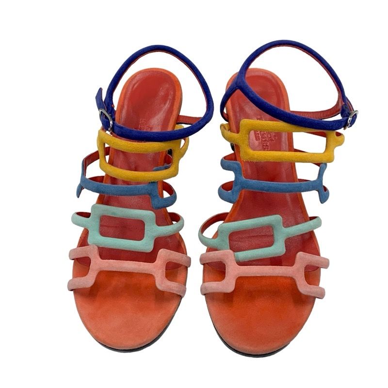 Hermes Sandals Shoes Suede Multicolor Square