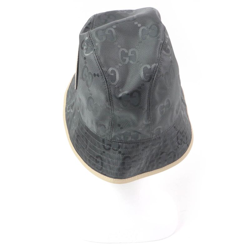 Gucci 627115 Off The Grid GG Logo Leather Piping Bucket Hat Gray S/57cm
