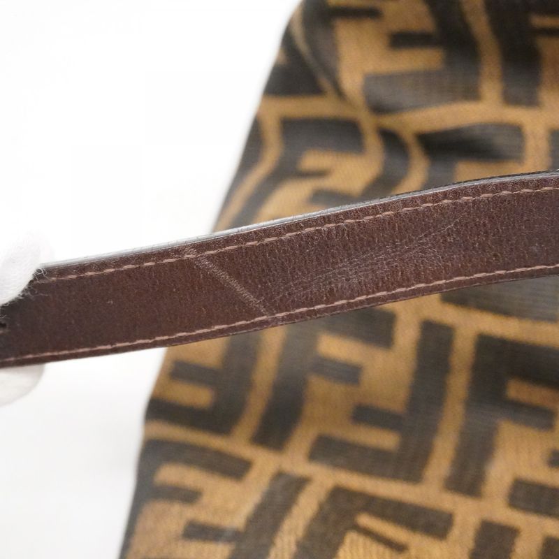 Fendi Handbag Zucca Nylon Canvas Brown Silver Hardware Women