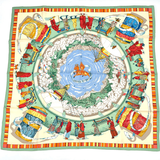 Hermes Carre 90 Prieres AU VENT Prayer In The Wind Green X Multicolor Scarf Silk