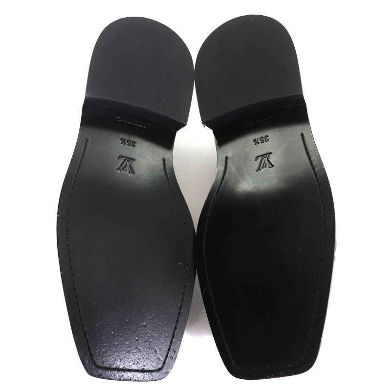 Louis Vuitton Connelly Line Square Toe Logo Leather Coin Loafer Black 35.5