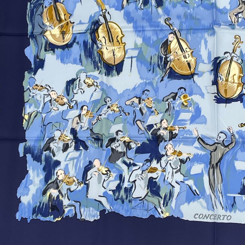 Hermes Carre 90 Concerto Blue 100% Silk Scarf