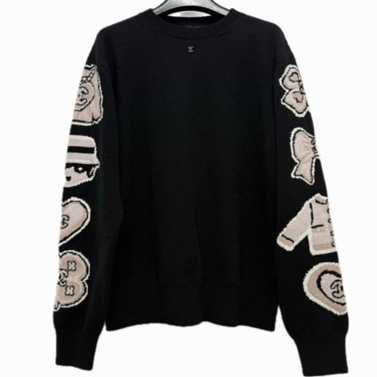 Chanel Sweater Street Coco Mark Ribbon Heart P80299 Cashmere Black