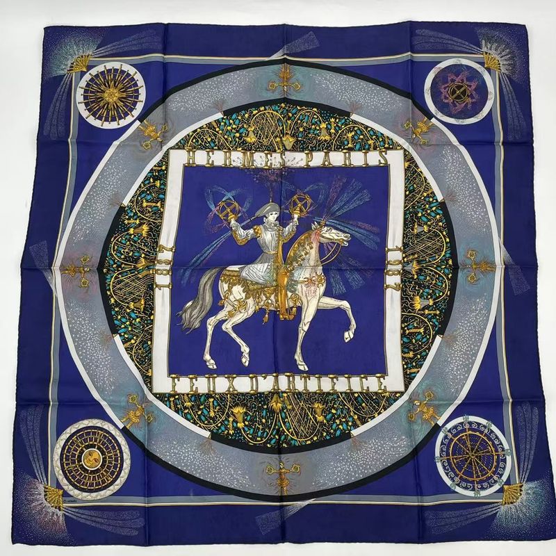 Hermes Carree 90 FEUX D'artifice Artisanal Fire Silk Scarf Navy