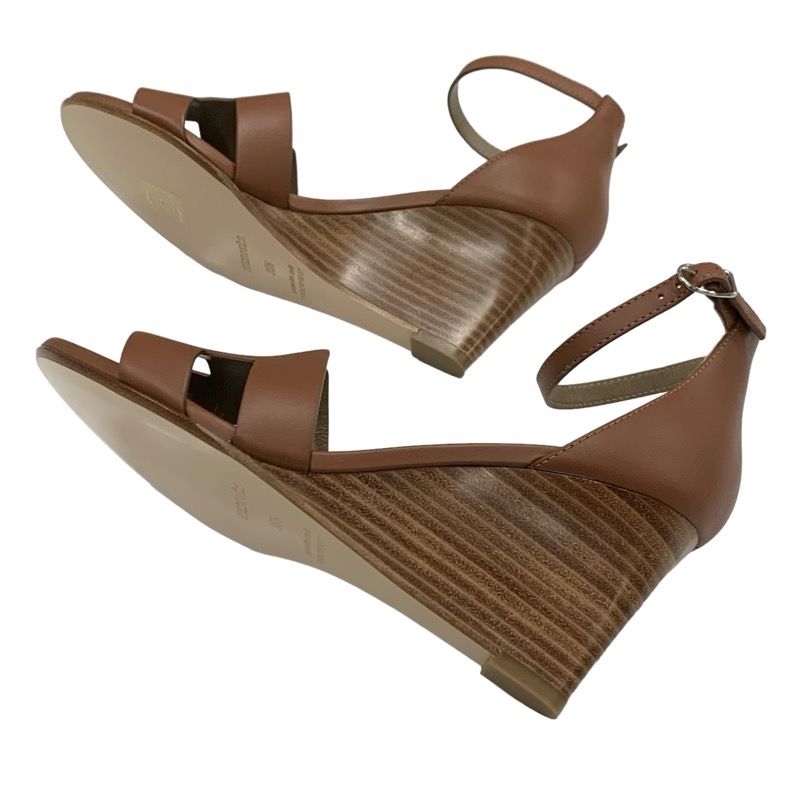 Hermes Legend Sandals Shoes Leather Brown Unused Wedge Sole Ankle Strap