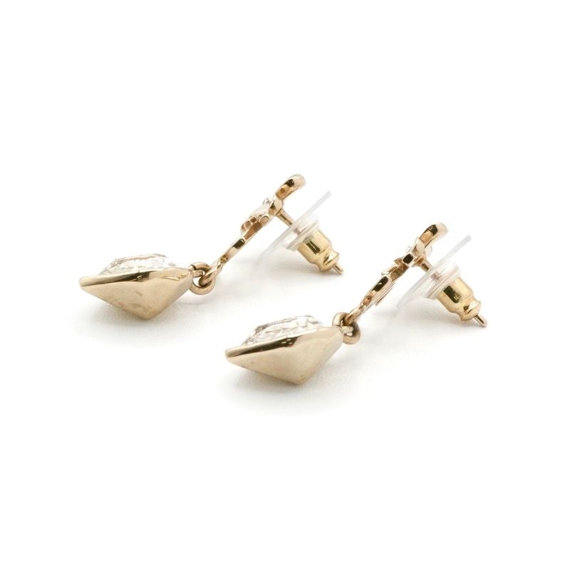 Chanel Earrings Earring Gold Coco Mark Rhinestone Clover Heart