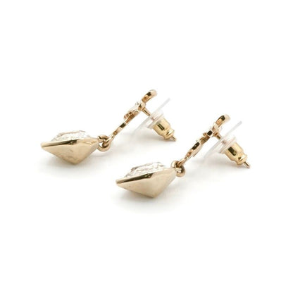 Chanel Earrings Earring Gold Coco Mark Rhinestone Clover Heart