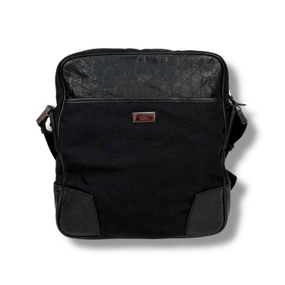 Gucci Crossbody Bag Shoulder Bag Black Cima Leather GG Pattern Nylon Canvas