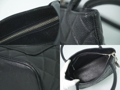 Authentic Chanel Coco Mark Revival Tote Handbag Caviar Skin Leather Black Coco