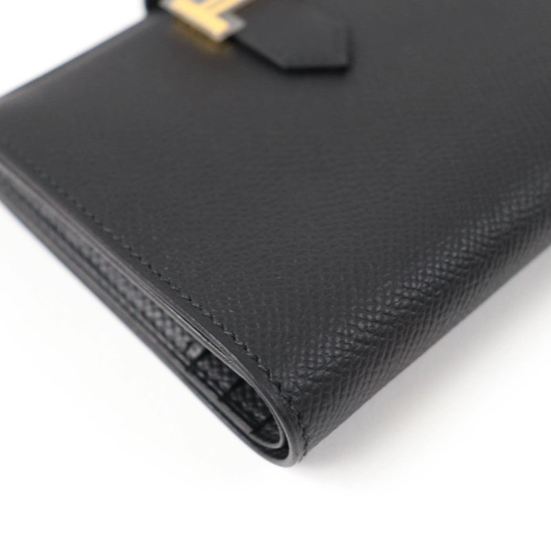 Hermes Bearn Compact Gold Hardware Vaux Epson Bifold Wallet Black With W