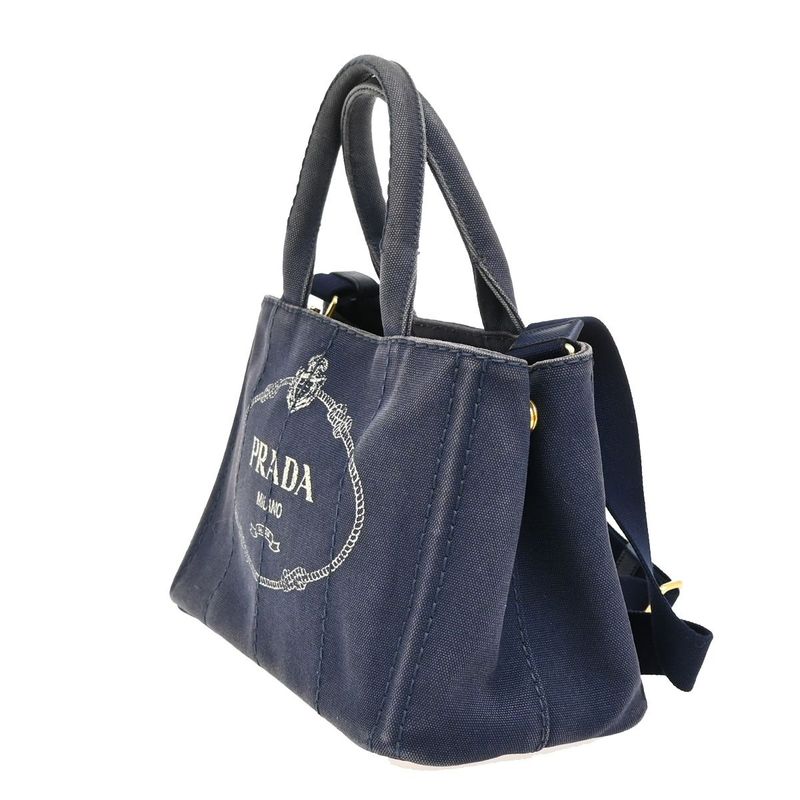 Prada Canapa 2WAY Shoulder Handbag Canvas Blue 86ka843