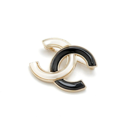 Chanel Brooch Corsage Gold Black White Here Mark Bicolor Pearl