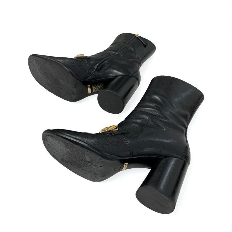 Gucci Boots Short Shoes Leather Black Gold Chain Belt