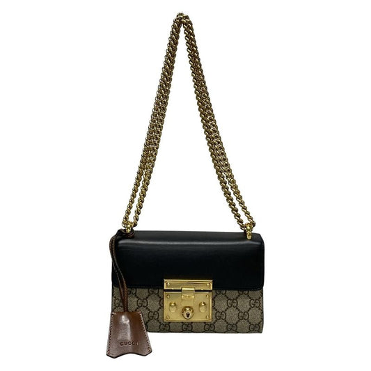 Gucci Shoulder Bag Padlock GG Small 409487 Black X Brown X Multi Chain Shoulder