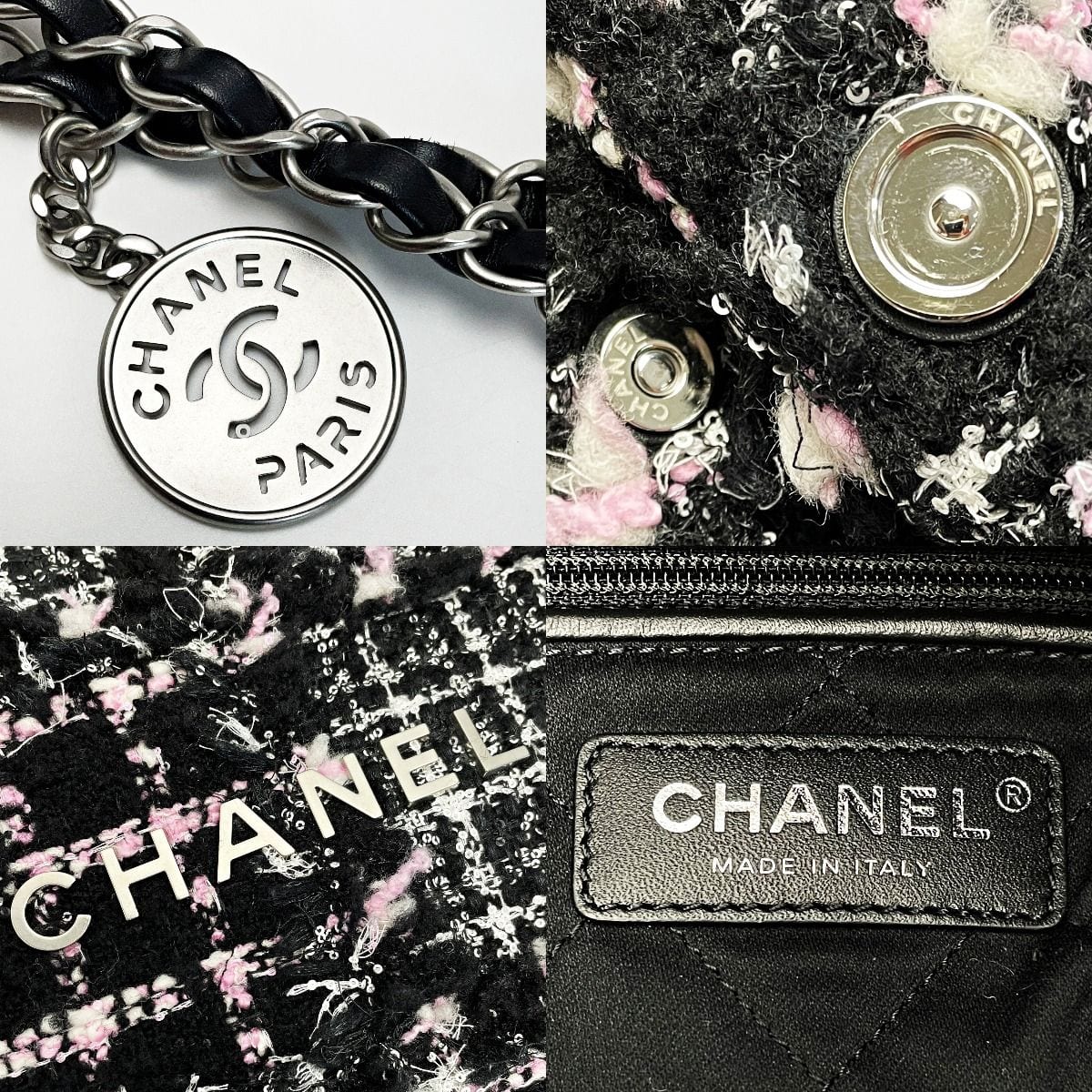 Chanel 22 As3260 Black X Pink Shoulder Bag Tweed Ladies Silver